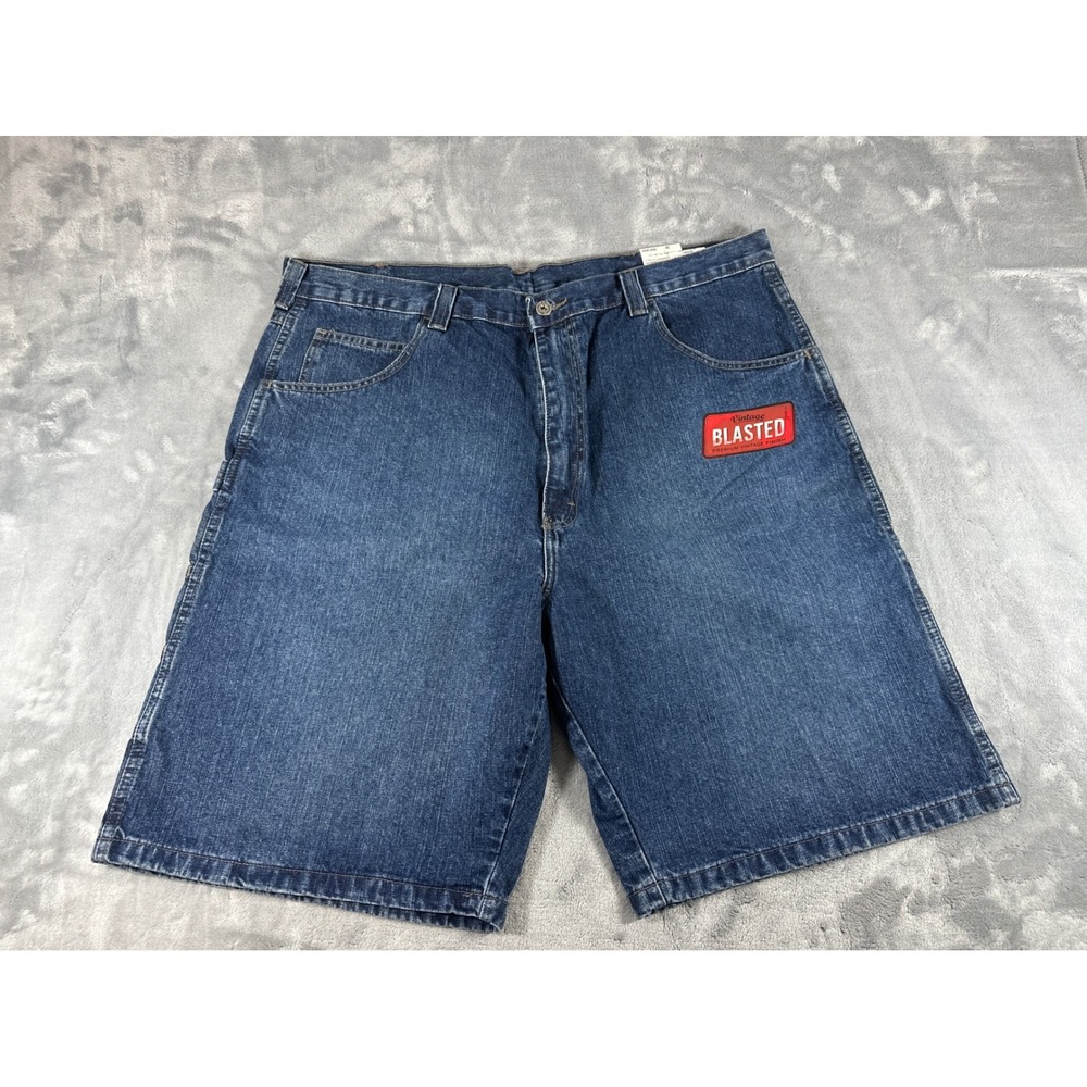 Wrangler Hero Carpenter Shorts Mens 40 Blue Denim Loose Fit Vintage Blasted NWT